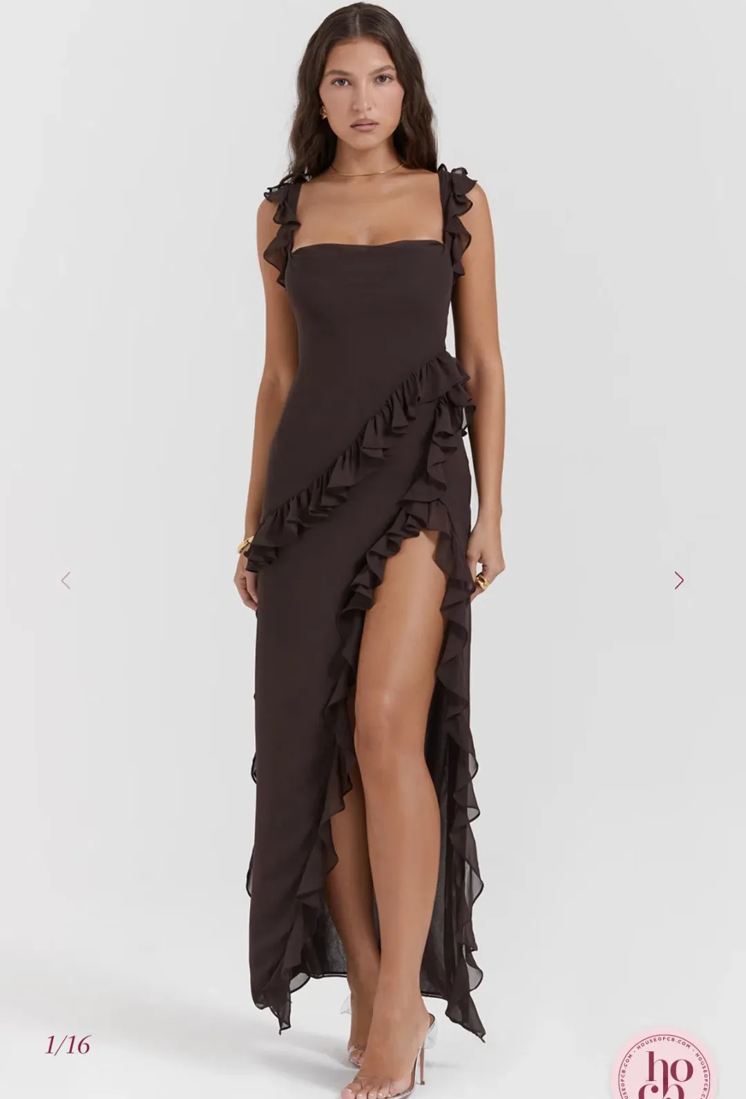 House of CB Ariela Espresso Ruffle Maxi Size AU 10 for rent on The Volte - main image