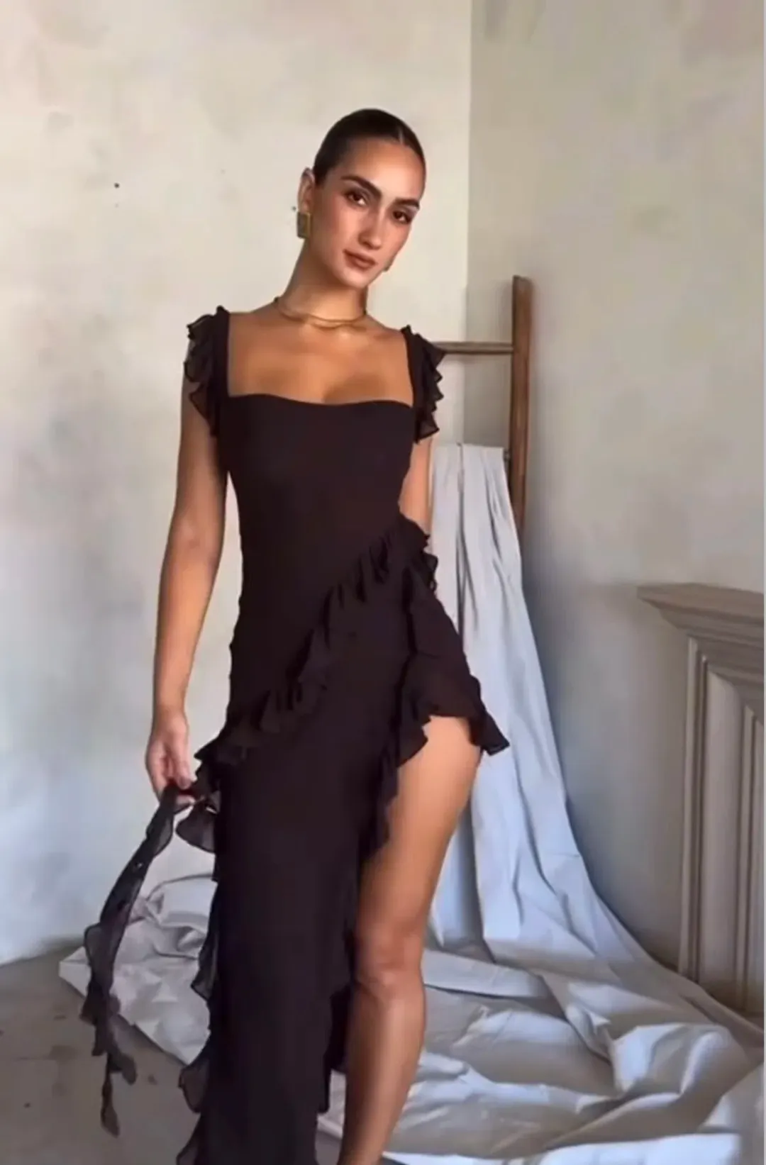 House of CB Ariela Espresso Ruffle Maxi Size AU 10 for rent on The Volte - main image