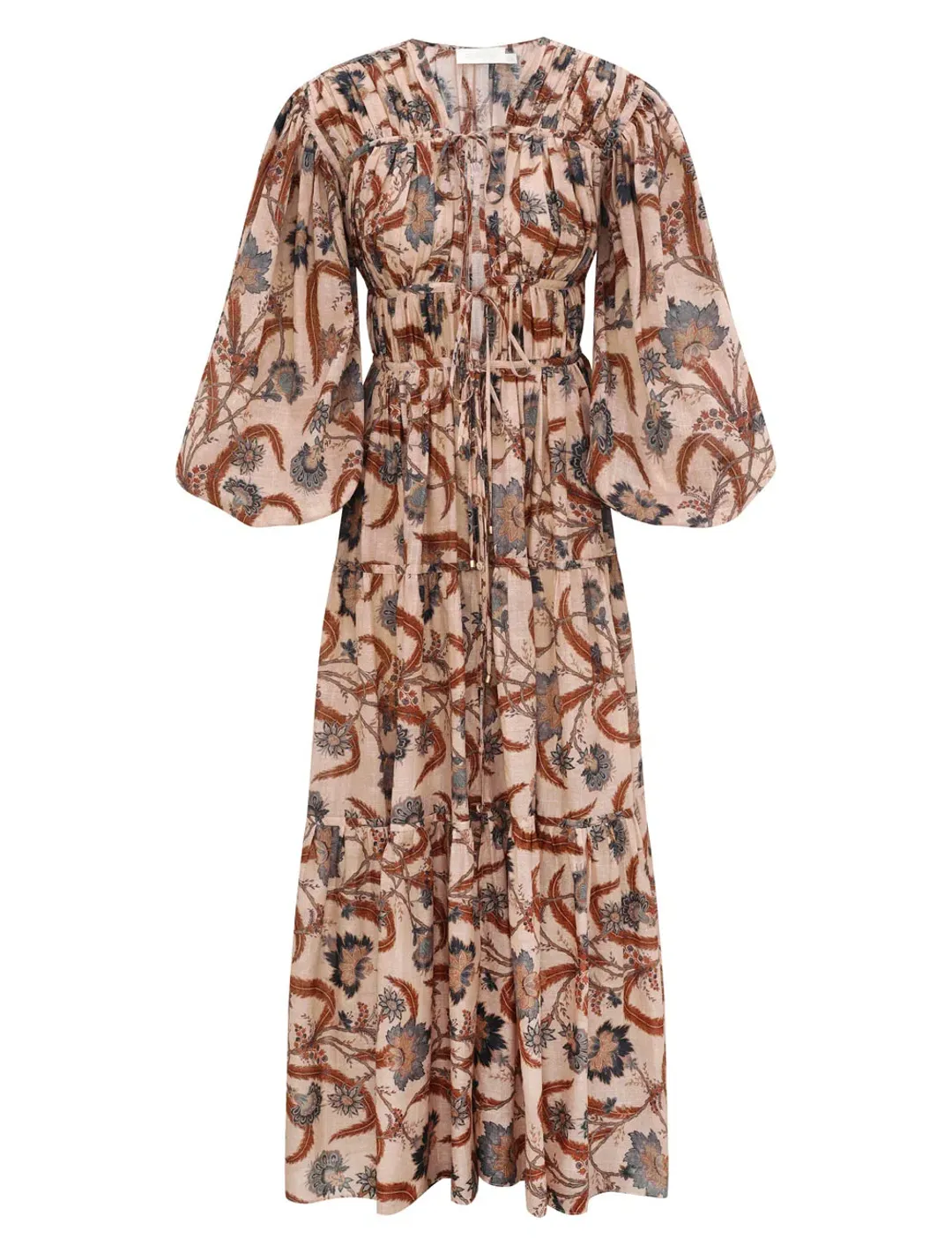 Zimmermann Ascension Tie Billow Maxi Dress Blue Indienne Floral Size 3/Au 14 for rent on The Volte - main image