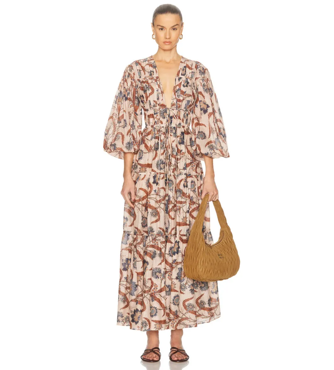 Zimmermann Ascension Tie Billow Maxi Dress Blue Indienne Floral Size 3/Au 14 for rent on The Volte - main image