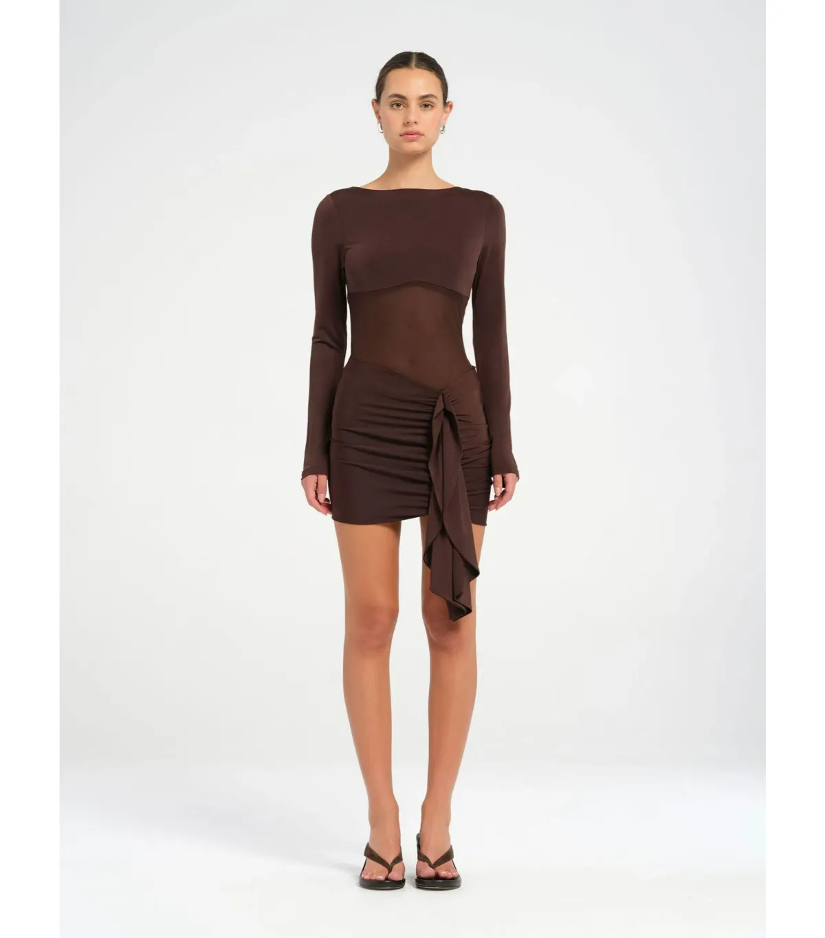 Benni Juni Mini Dress in Chocolate Size AU 8 for rent on The Volte - main image