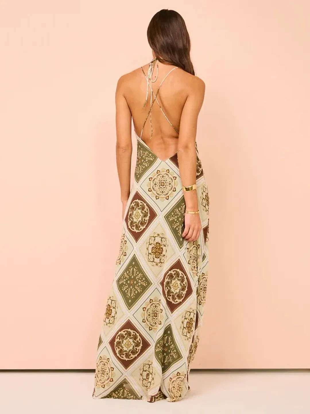 Hansen and Gretel Pagan Slip Dress Evergreen Tile Size AU 8 for rent on The Volte - main image