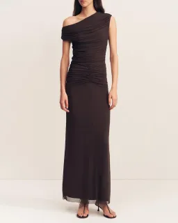 Shona Joy Mira Off Shoulder Maxi Dress Chocolate Brown Size 6 for rent on The Volte - image 1
