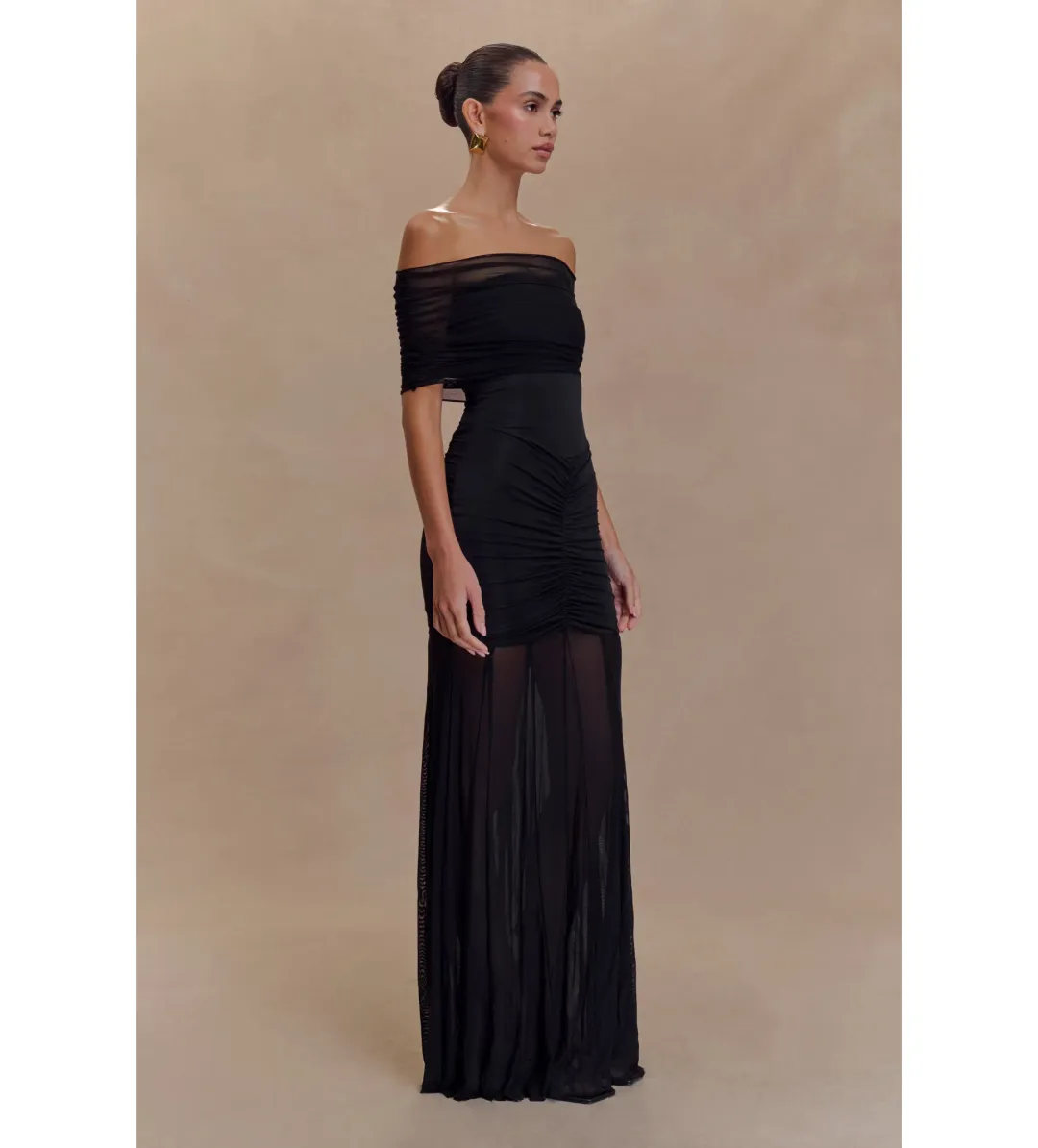 Meshki Caspian Slink Mesh Off Shoulder Maxi Dress Black Size 8 for rent on The Volte - main image