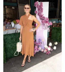  Oroton Asymptomatic Knit One Shoulder Midi Dress Toffee Size XS/AU 6 for rent on The Volte - image 2