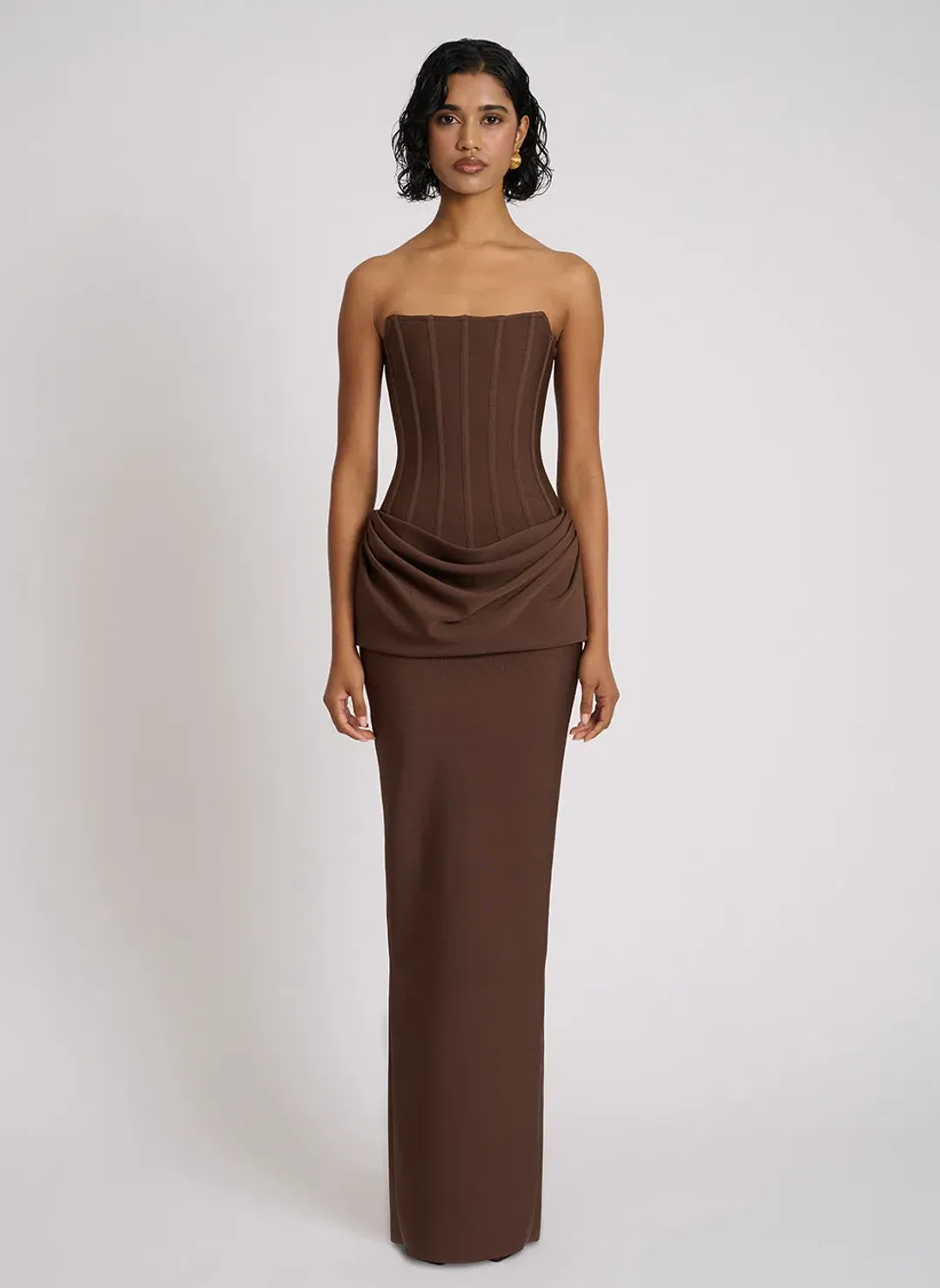 Eliya The Label Hilda Full Length Gown Chocolate Brown Size 8 for rent on The Volte - main image