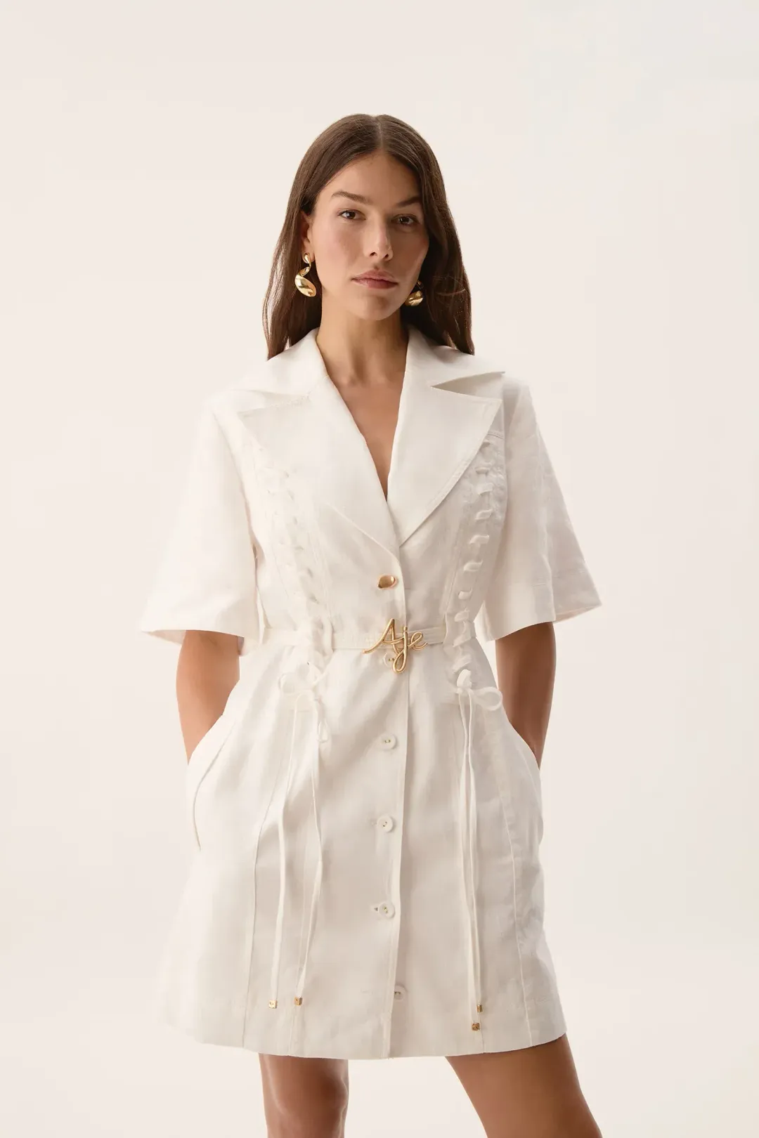 Aje Ana Mini Dress Ivory Size 12 for rent on The Volte - main image