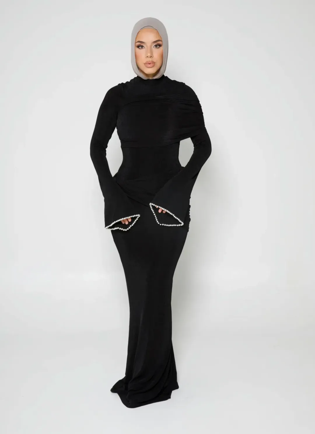 Alaía Muse Luna Pearl Sleeve Maxi Dress Black Size S / AU 8 for rent on The Volte - main image