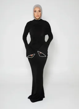 Alaía Muse Luna Pearl Sleeve Maxi Dress Black Size S / AU 8 for rent on The Volte - image 1