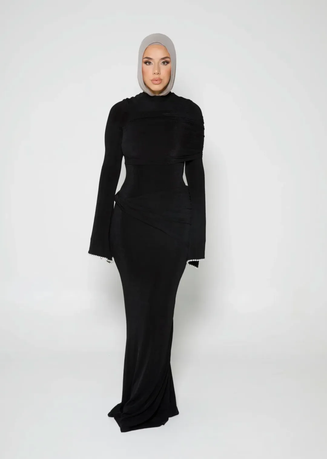 Alaía Muse Luna Pearl Sleeve Maxi Dress Black Size S / AU 8 for rent on The Volte - main image