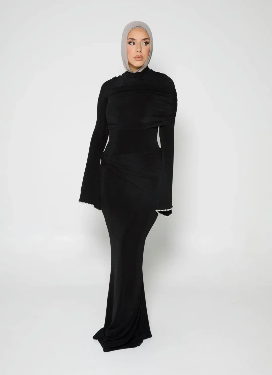 Alaía Muse Luna Pearl Sleeve Maxi Dress Black Size S / AU 8 for rent on The Volte - main image