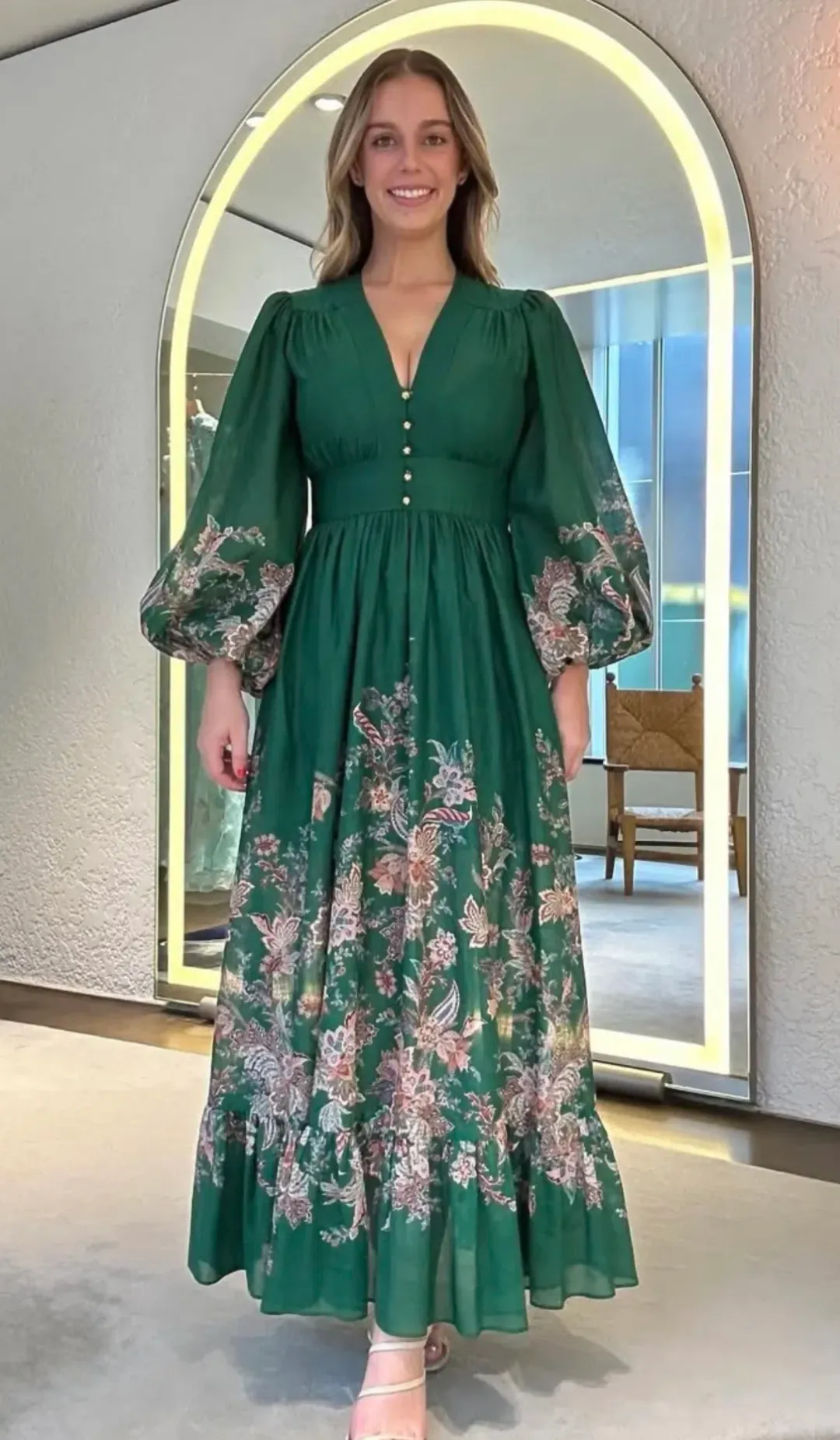 Zimmermann Rhiannon Plunge Maxi Dress Green Multi Paisley Size 3 / AU 14 for rent on The Volte - main image