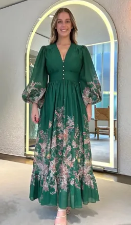Zimmermann Rhiannon Plunge Maxi Dress Green Multi Paisley Size 3 / AU 14 for rent on The Volte - image 2