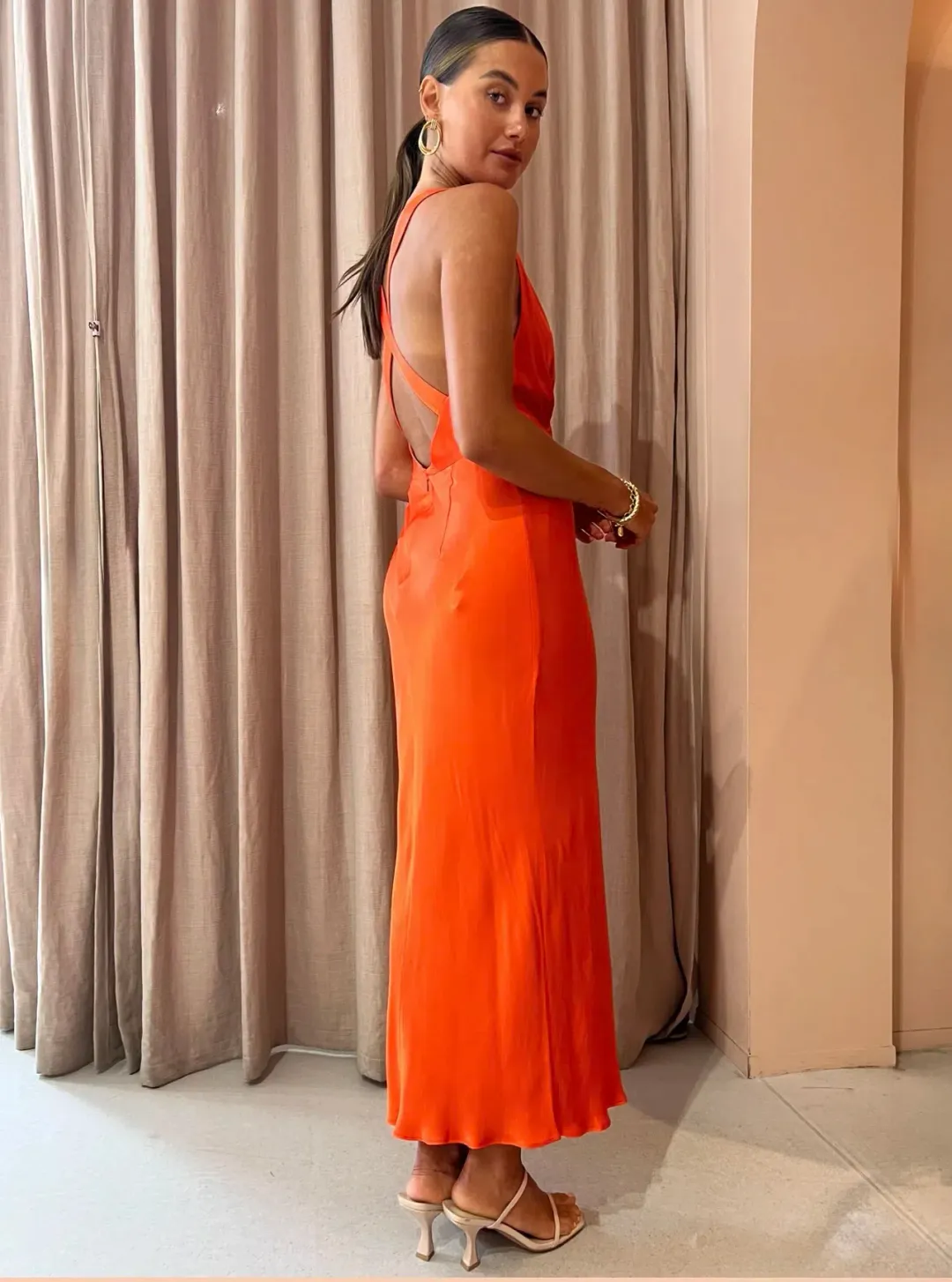 Shona Joy Plunged Cross Back Midi Dress in Hibiscus Size 12  for rent on The Volte - main image