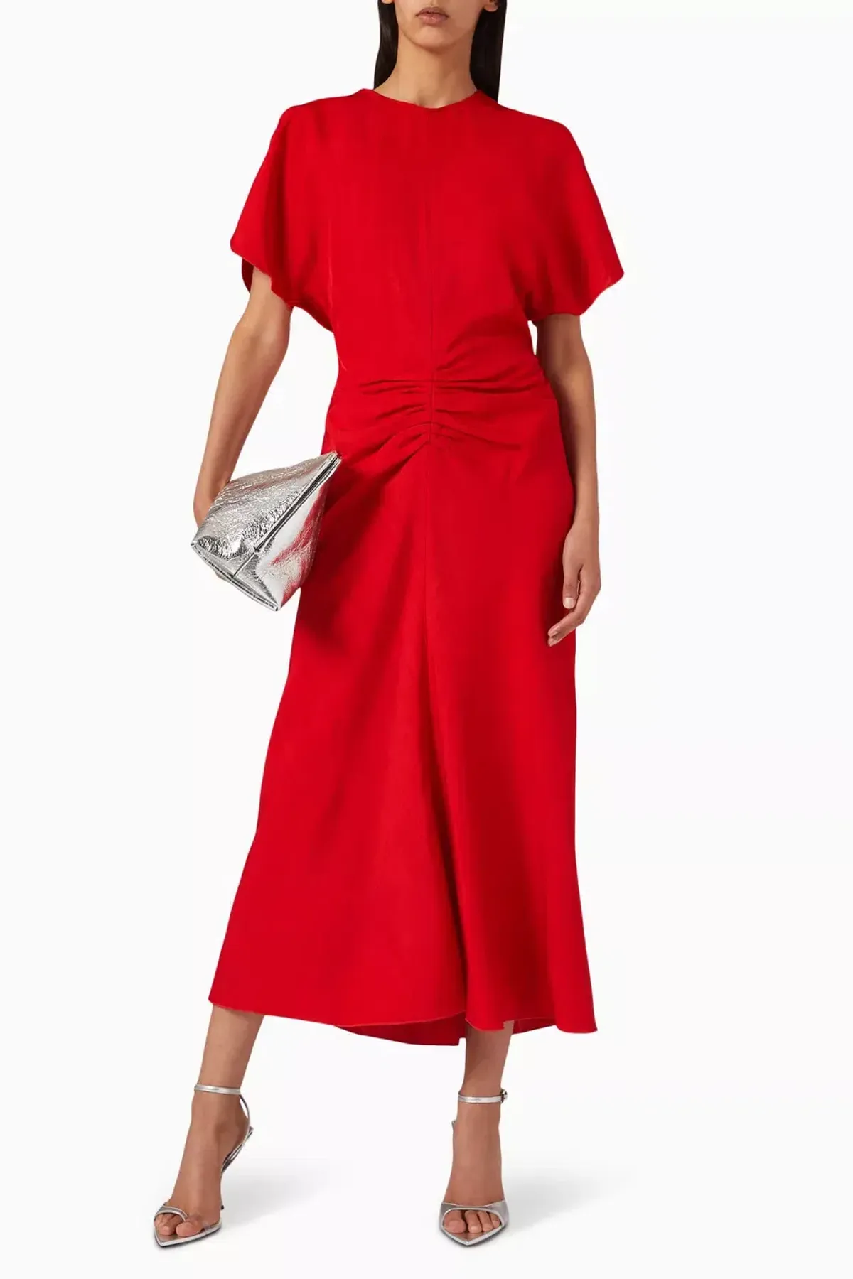 Victoria Beckham Gathered Waist Midi Dress Red Size 12 for rent on The Volte - main image