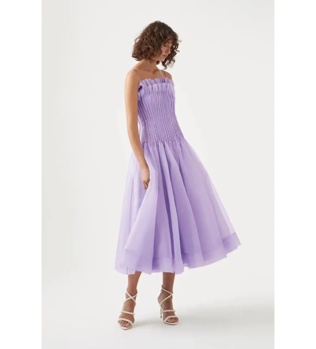 Aje Horizon Pintucked Midi Dress Lilac Size 6 for rent on The Volte - main image