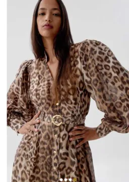 Aje Isabella Leopard Print Midi Shirt Dress in Brown Size AU 16 for rent on The Volte - image 3
