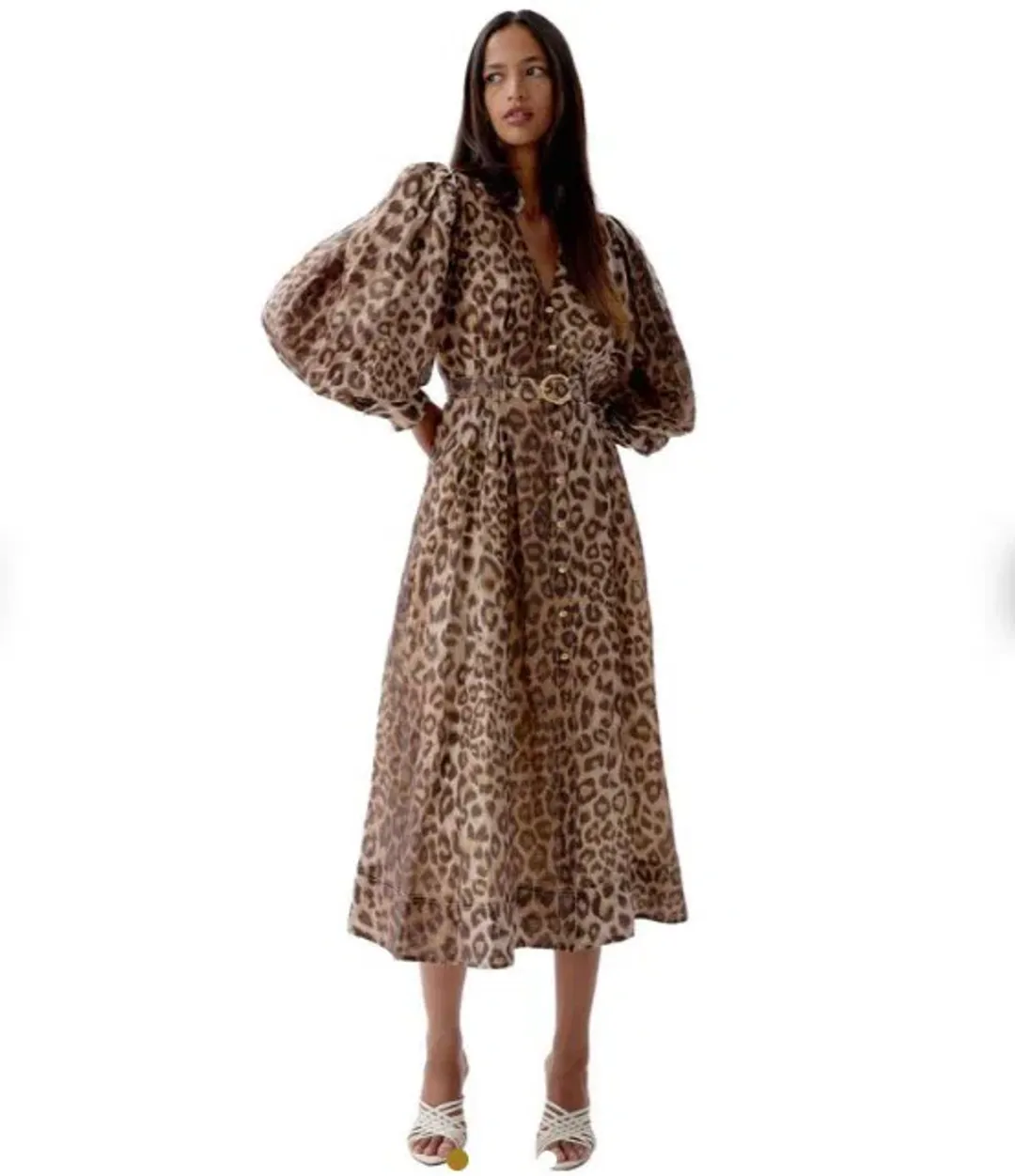 Aje Isabella Leopard Print Midi Shirt Dress in Brown Size AU 16 for rent on The Volte - main image