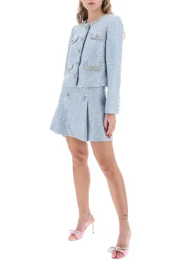 Self Portrait Boucle Jacket and Mini Skirt Set in Blue Sequin Size AU 10 for rent on The Volte - image 2