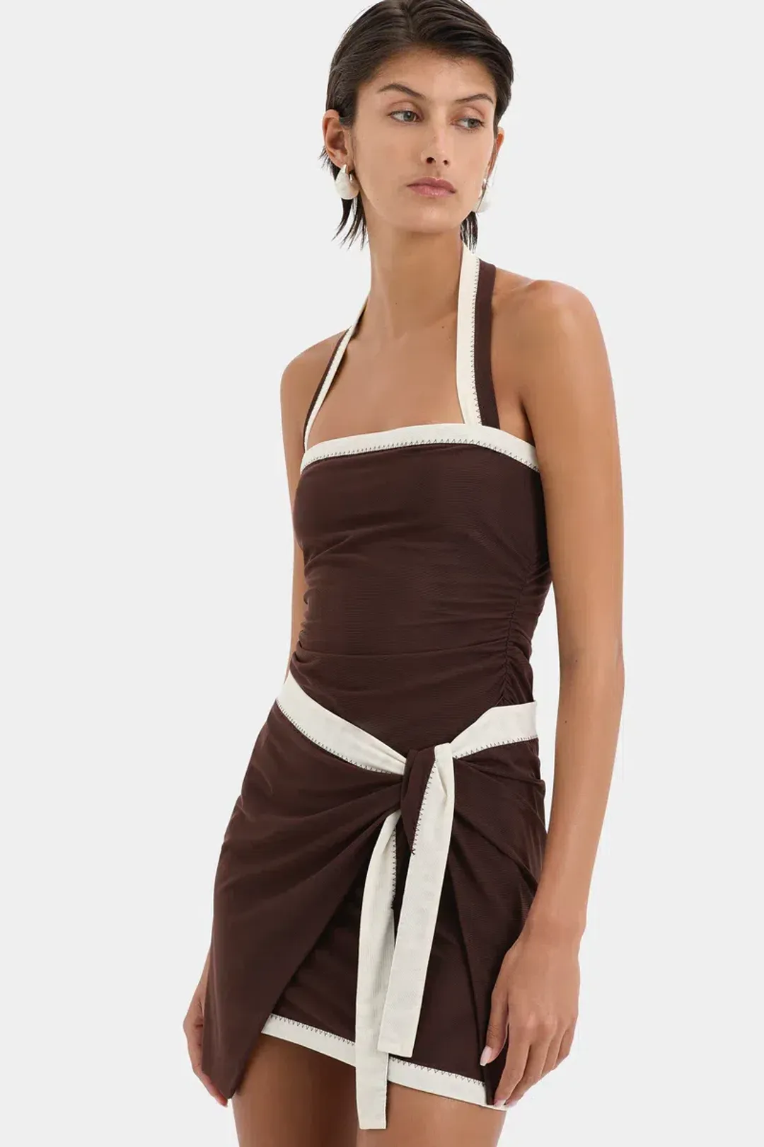 Sir the Label Jacques Mini Dress Chocolate  Size 10  for rent on The Volte - main image