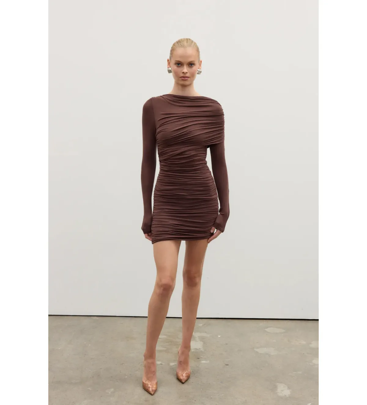 Bayse Kai Mini Dress Chocolate Size XS/AU 6 for rent on The Volte - main image