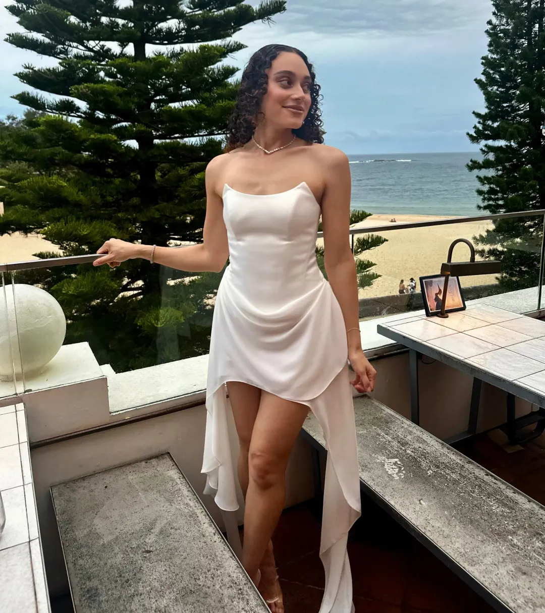 Lunes Paris Mira Bustier Drape MIni Dress White Size 10 for rent on The Volte - main image