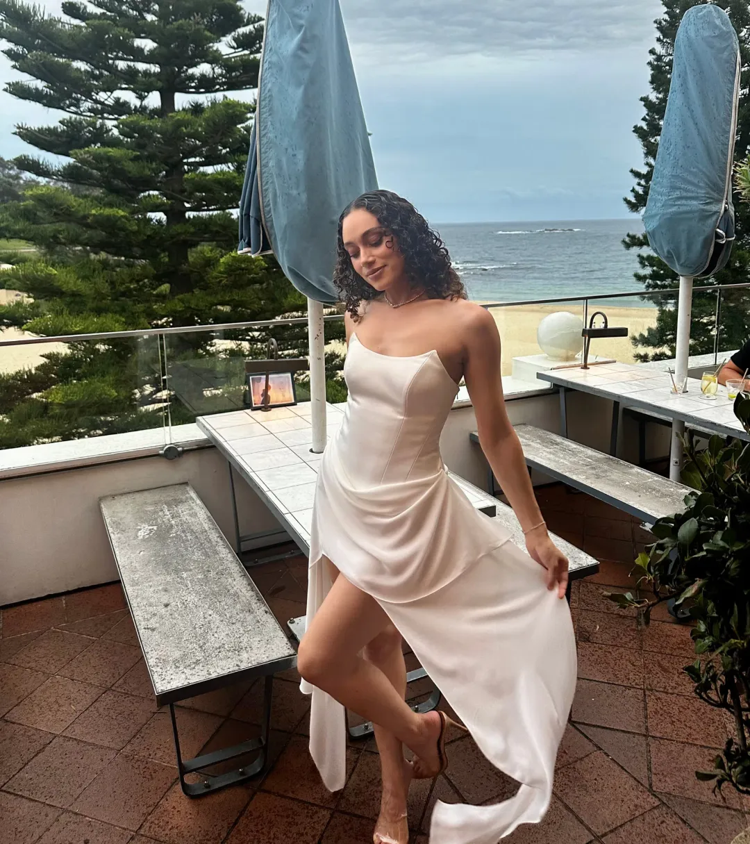 Lunes Paris Mira Bustier Drape MIni Dress White Size 10 for rent on The Volte - main image