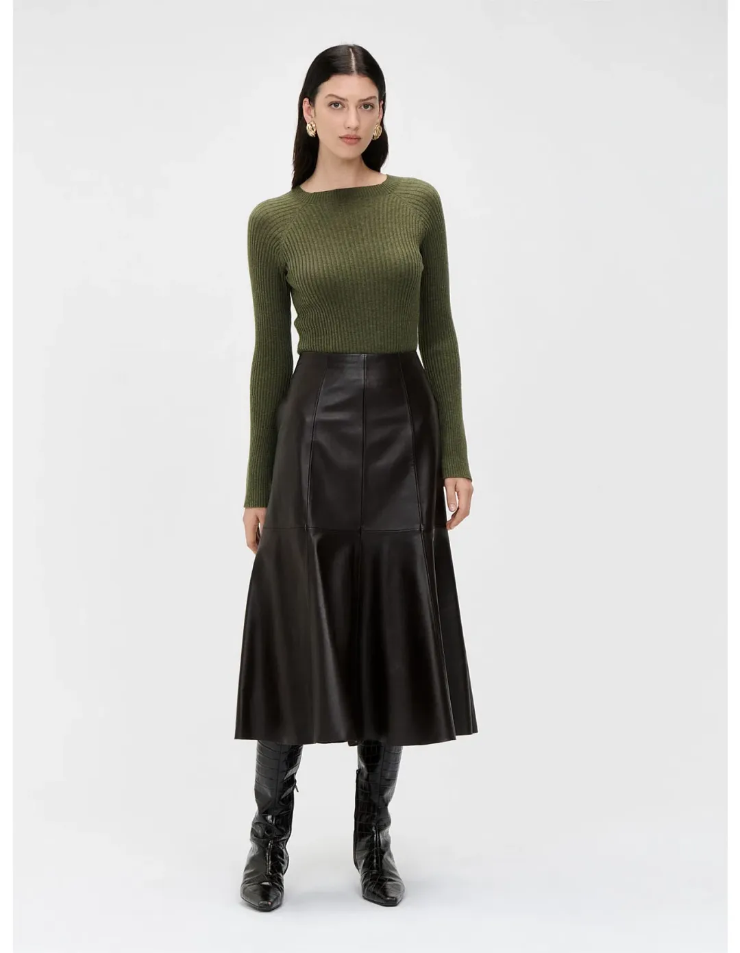 Veronika Maine Olive Merino Cotton Flared Sleeve Knit Size 8/S for rent on The Volte - main image
