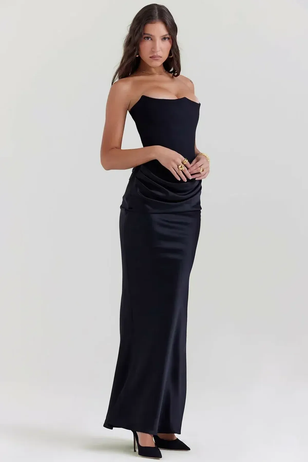 House of CB Persephone Corset Maxi Dress Black Size 10 for rent on The Volte - main image