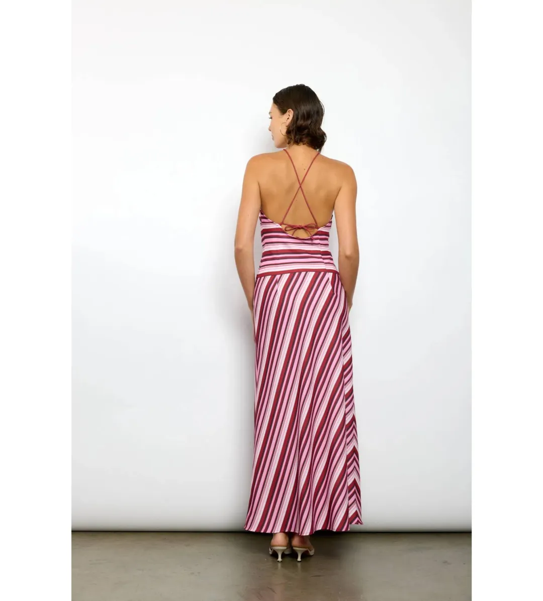With Harper Lu Magenta Stripe Halter Maxi Dress Size 8 for rent on The Volte - main image