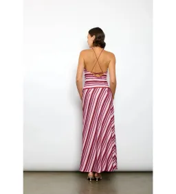 With Harper Lu Magenta Stripe Halter Maxi Dress Size 8 for rent on The Volte - image 3