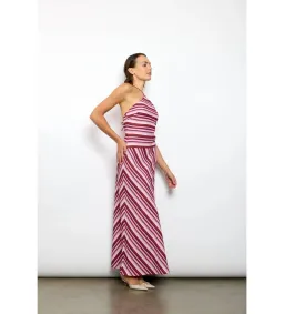 With Harper Lu Magenta Stripe Halter Maxi Dress Size 8 for rent on The Volte - image 2