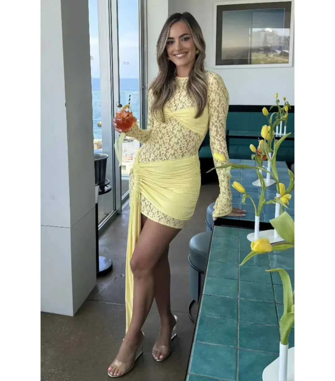 Deconduarte Ortigia Mini Dress in Baby Yellow Size AU 8  for rent on The Volte - main image