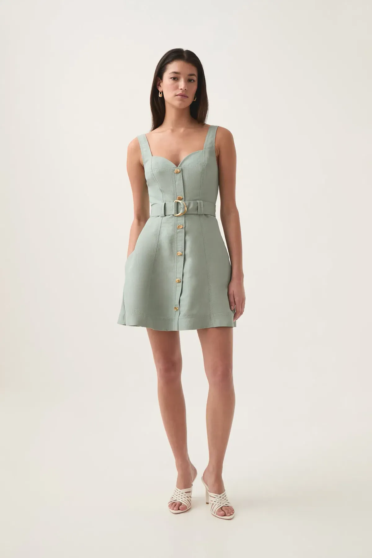 Aje Clay Belted Mini Dress Green Size 12 for rent on The Volte - main image