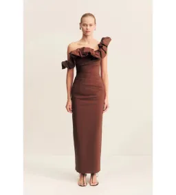 Shona Joy Cambell Ruffle Draped Maxi in Espresso Size 8  for rent on The Volte - image 1