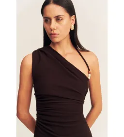 Shona Joy Beau Gathered Asymmetrical Midi Dress in Espresso Size XS / AU 6  for rent on The Volte - image 5