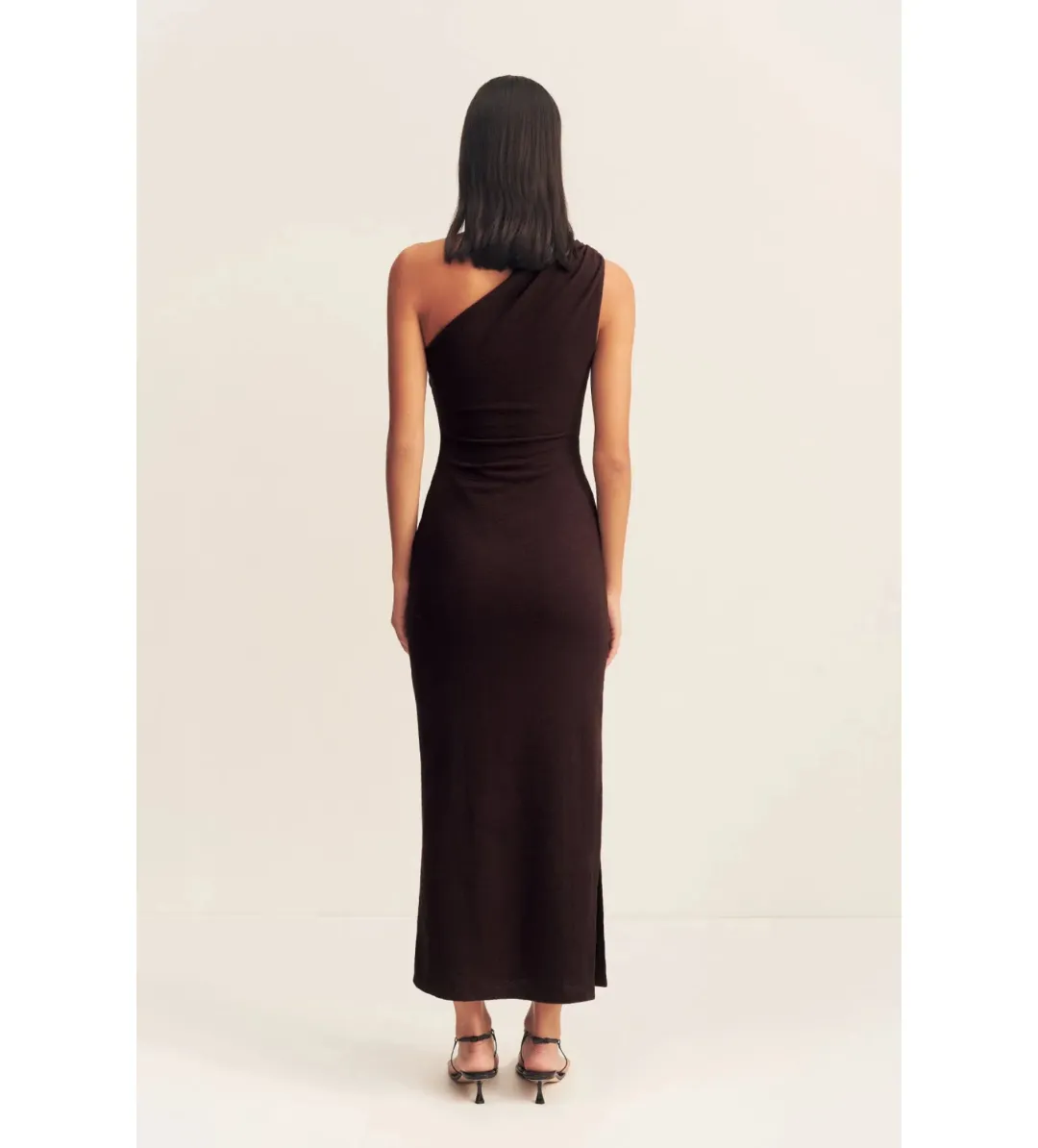 Shona Joy Beau Gathered Asymmetrical Midi Dress in Espresso Size XS / AU 6  for rent on The Volte - main image