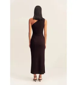Shona Joy Beau Gathered Asymmetrical Midi Dress in Espresso Size XS / AU 6  for rent on The Volte - image 4