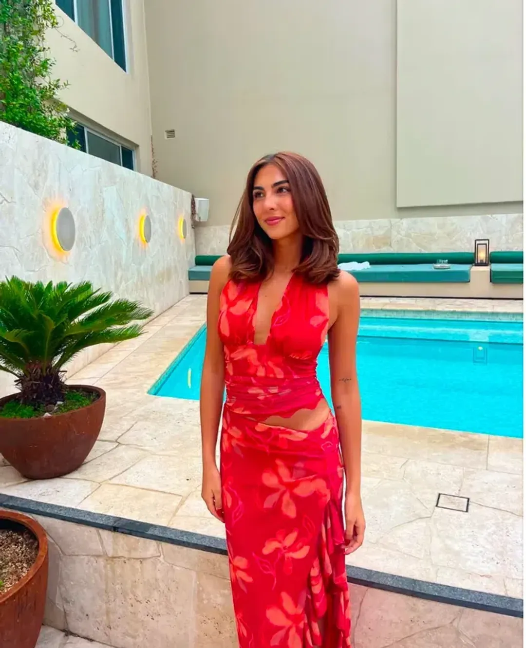 BENNI Penelope Halter Maxi Dress Hibiscus Floral Size 6 for rent on The Volte - main image