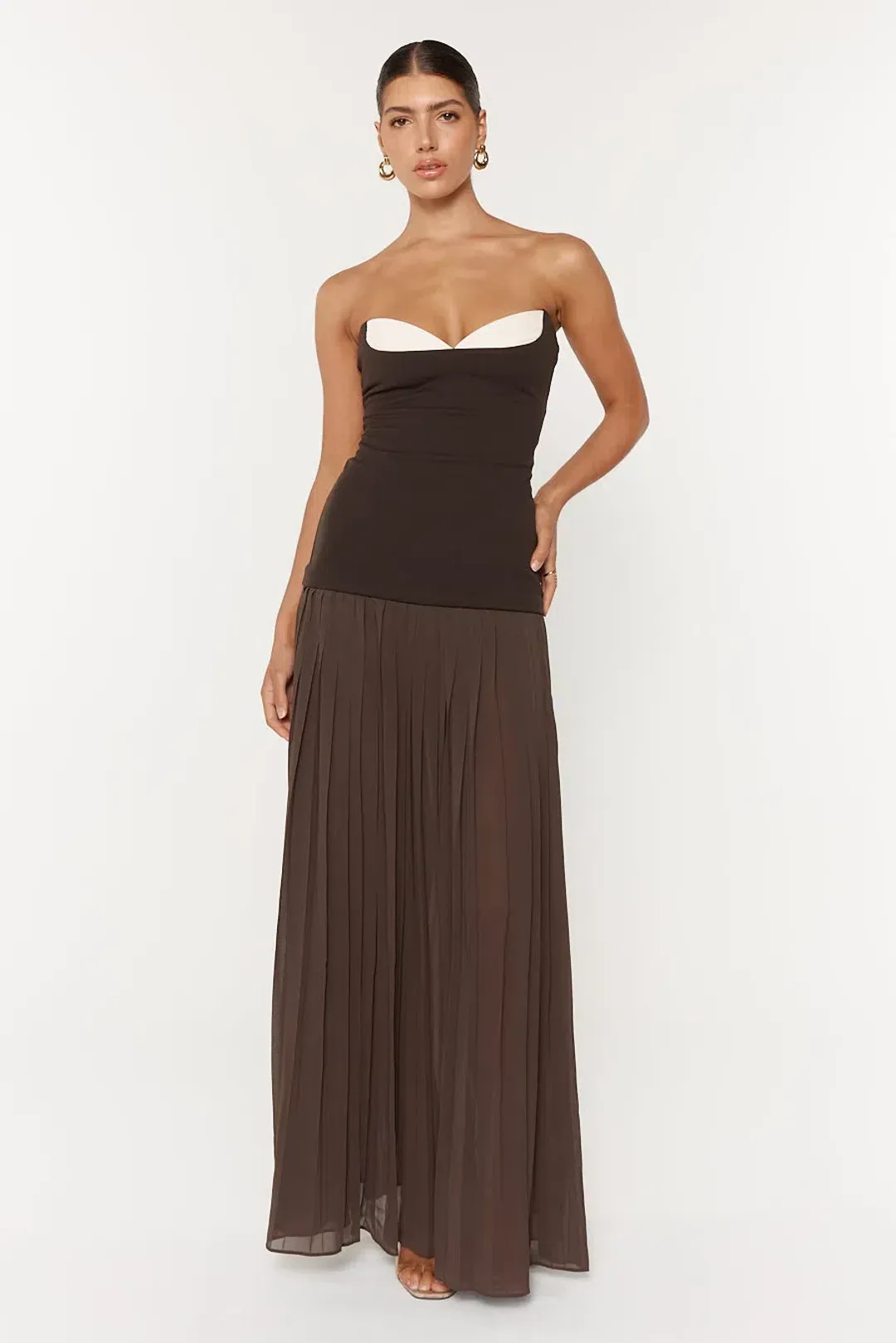 She is Olla Nicolette Maxi Dress Espresso Size 8  for rent on The Volte - main image