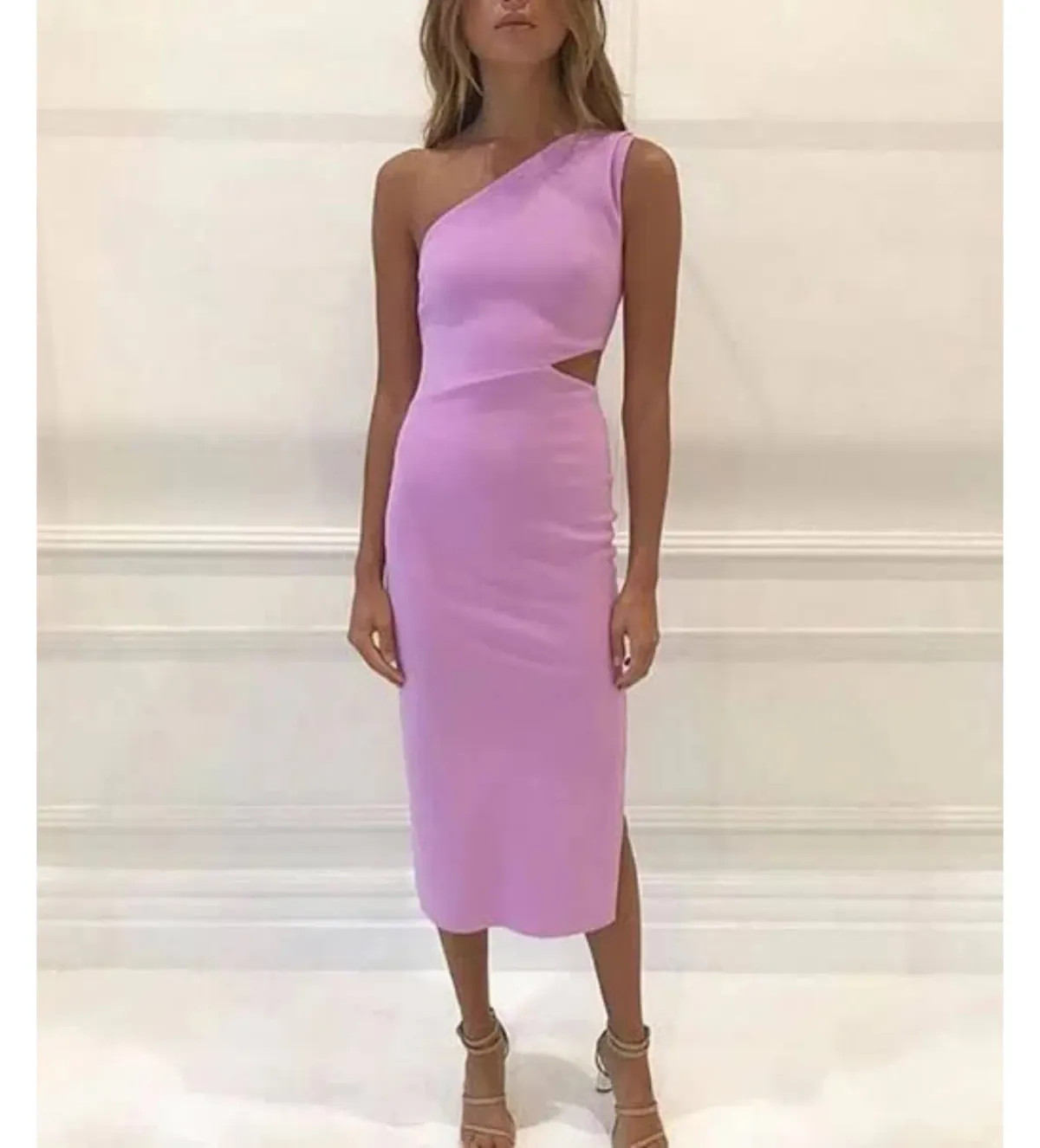 Bec + Bridge Alessandra Asymmetrical Midi Dress Dark Lilac Size 6 for rent on The Volte - main image