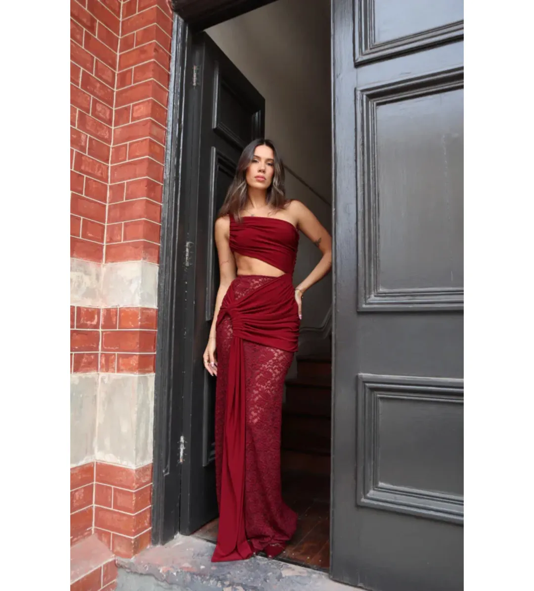 Deconduarte Paradiso Maxi Dress in Wine Red Size XS / AU 6 for rent on The Volte - main image
