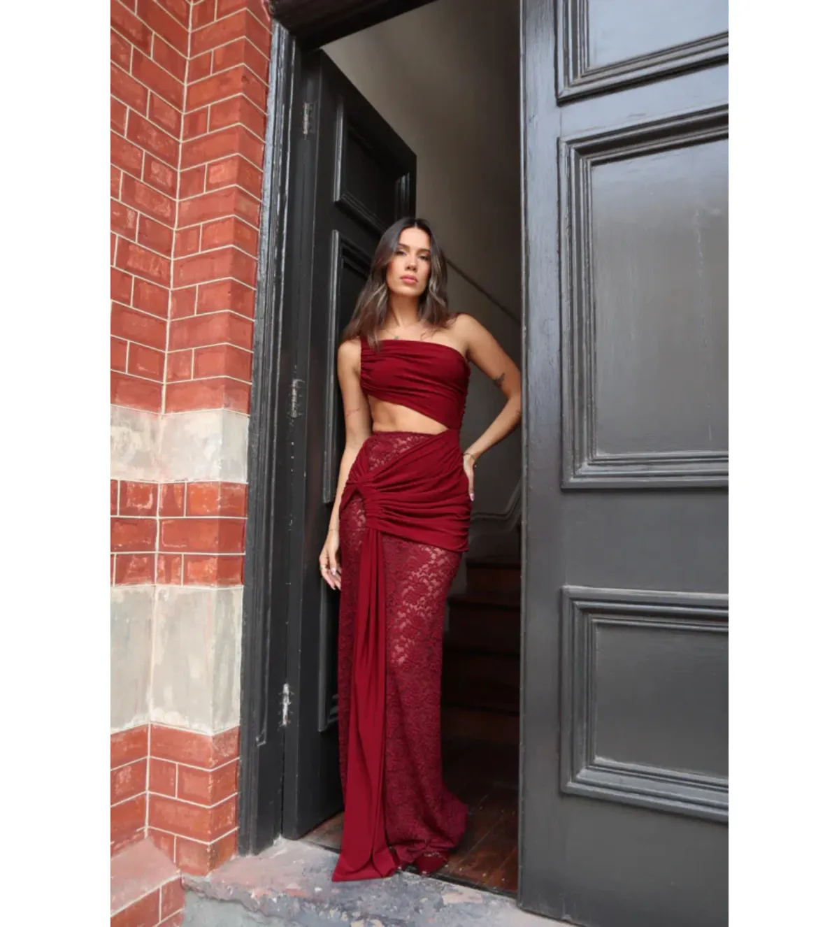 Deconduarte Paradiso Maxi Dress in Wine Red Size XS / AU 6 for rent on The Volte - main image