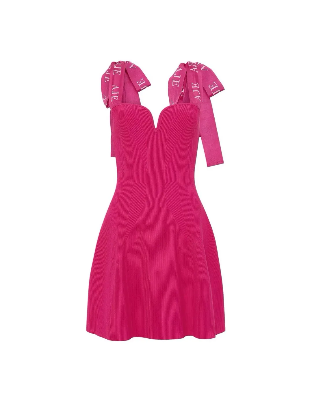 Aje Amber Knit Tie Shoulder Mini Dress Fuchsia Pink Size S AU 8 for rent on The Volte - main image