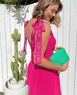 Aje Amber Knit Tie Shoulder Mini Dress Fuchsia Pink Size S AU 8 for rent on The Volte - image 2