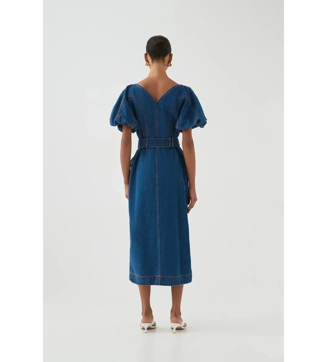 Aje Harper Denim Midi Dress Classic Wash Size 10/M for rent on The Volte - main image