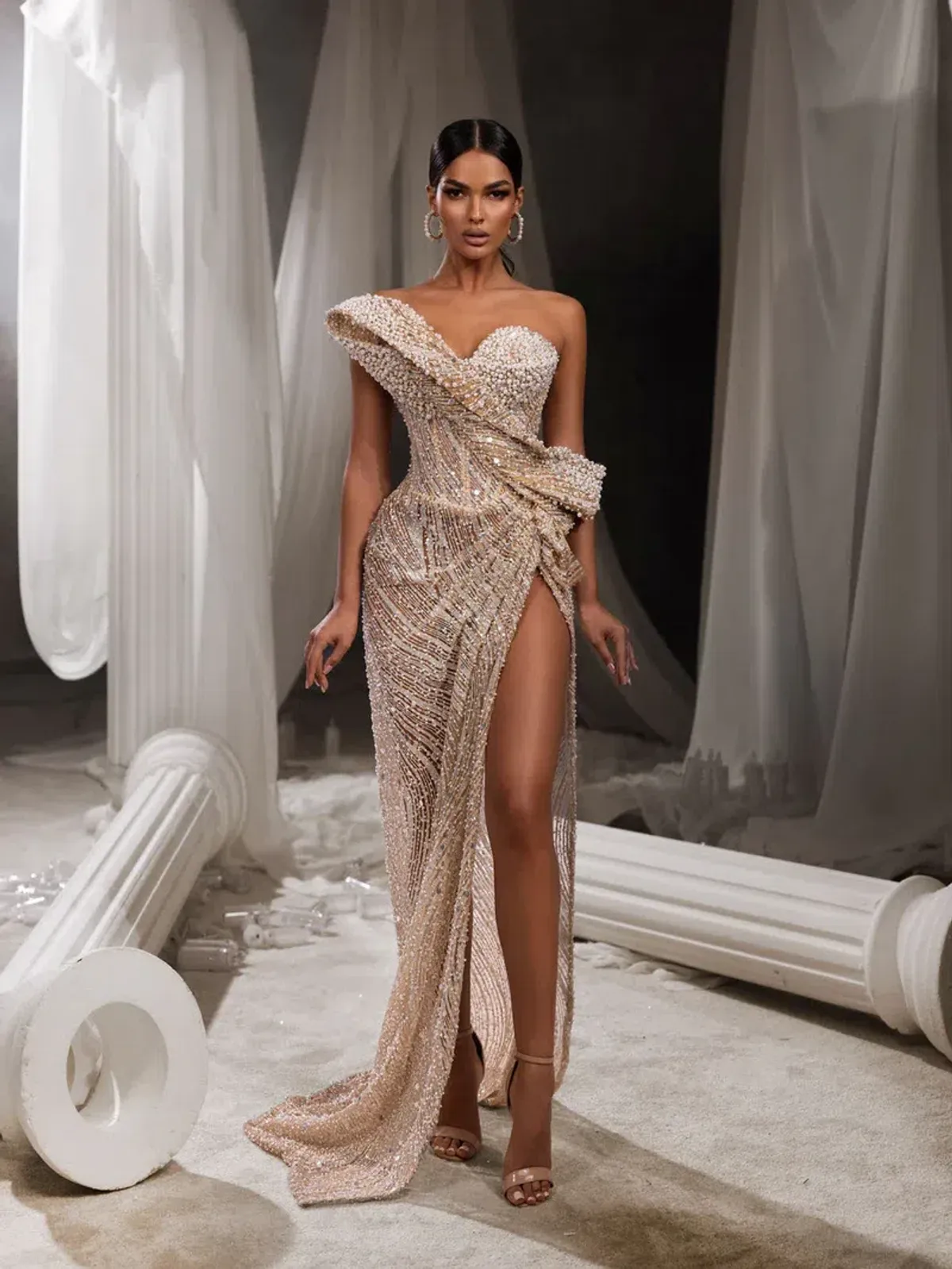 Donika Loci Daisy Gown Nude Size 8 AU for rent on The Volte - main image