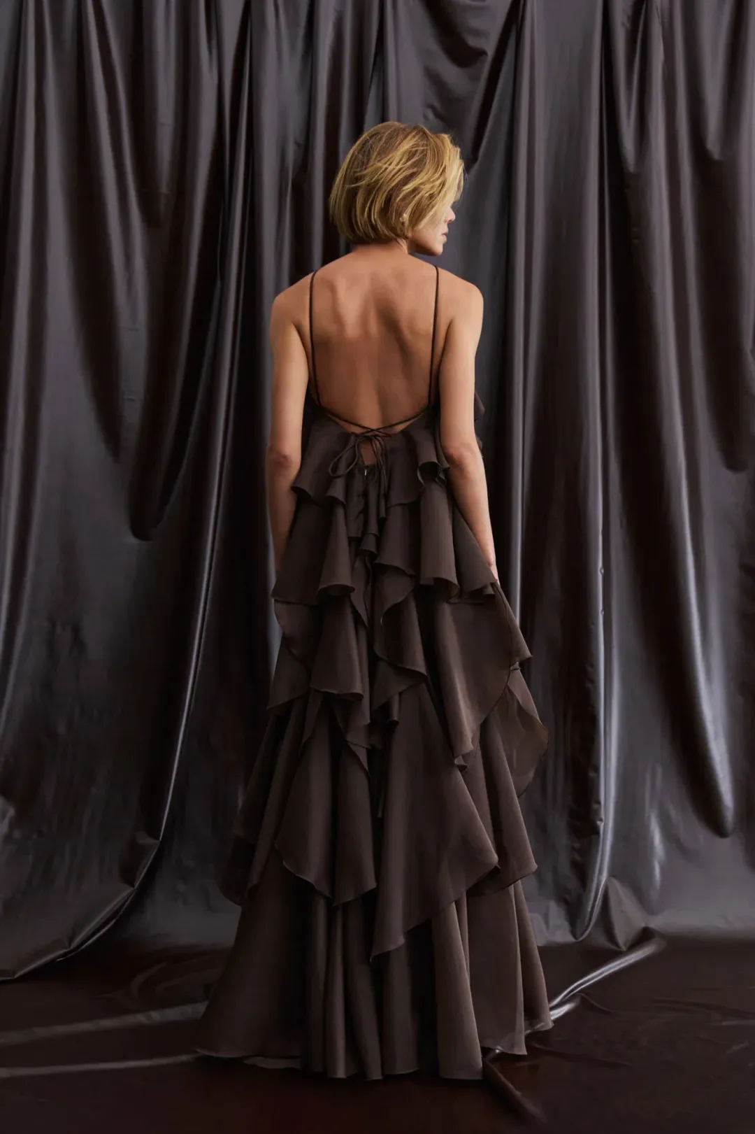 Aje Pandorea Layered Maxi Dress Carob Brown Size 16 for rent on The Volte - main image