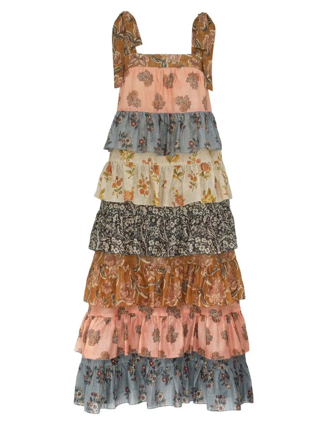 Zimmermann Tallow Tiered Midi Dress Spliced Size 0 AU 8 for rent on The Volte - main image