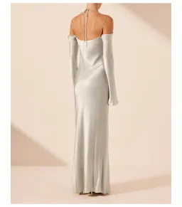 Shona Joy Sofia Off Shoulder Tie Maxi Dress Silver Size 8/S for rent on The Volte - image 4